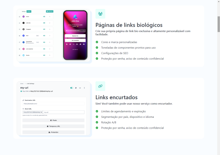 Bio Links, encurtador de URL, códigos QR e ferramentas da Web (SAAS)