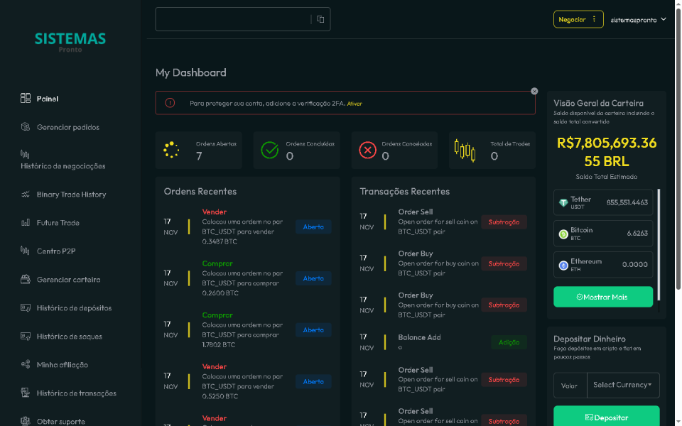 Exchange Criptomoedas SPOT, P2P e Futuros