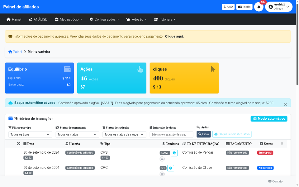 Sistema de Afiliados e Fornecedores Completo
