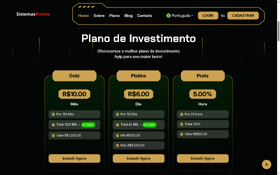 Sistema Completo de Investimento HYIP